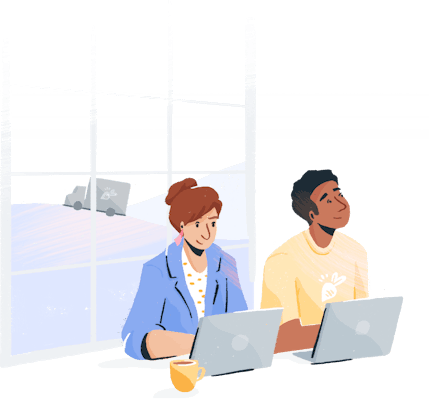 Illustration: two colleagues working side-by-side on their laptops