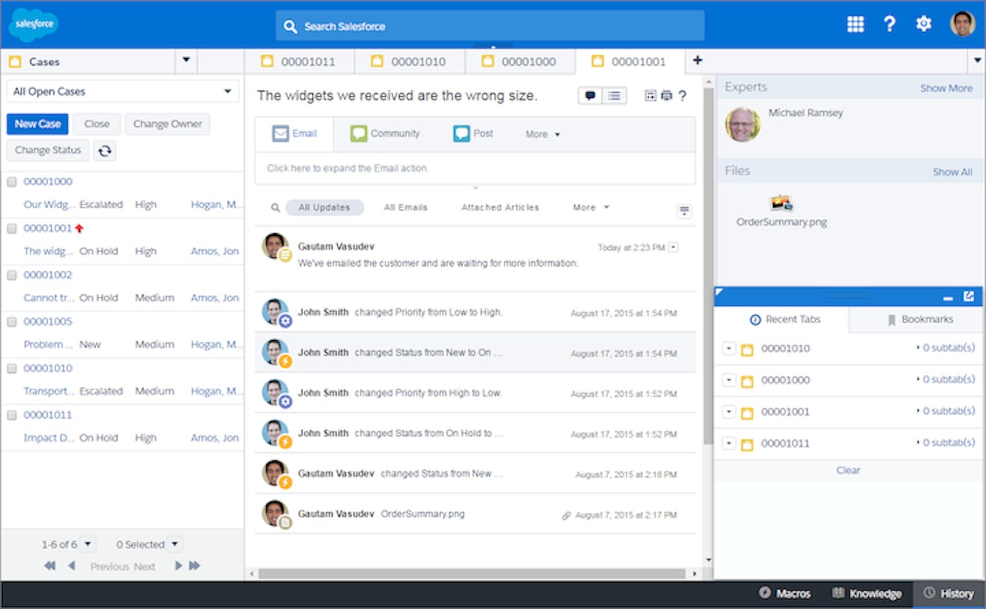 screenshot of salesforce's customer service software