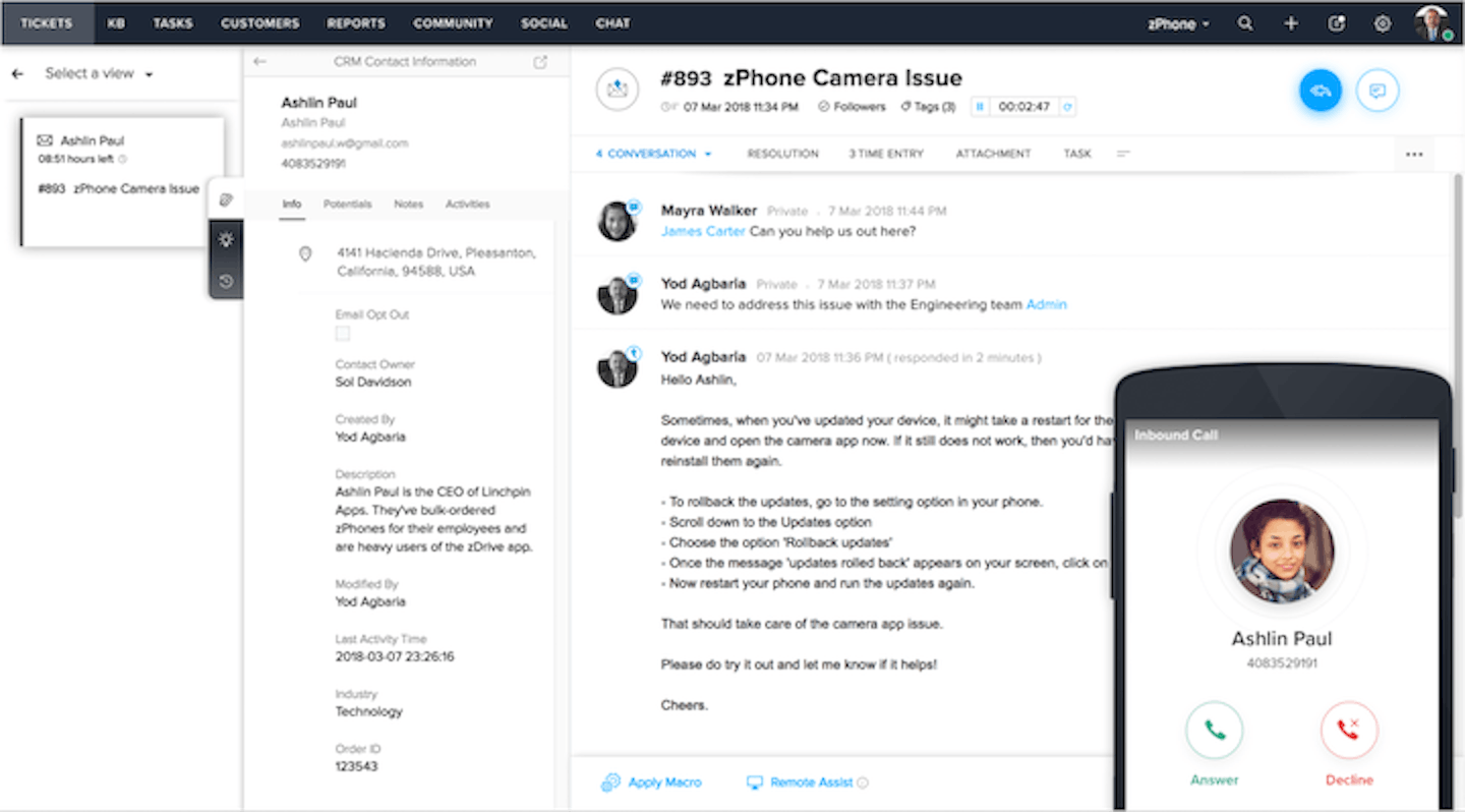 Best Help Desk Software: The 10 Best Support Ticket Help Desk Software 2022 1 screenshot of zoho desk's customer service software